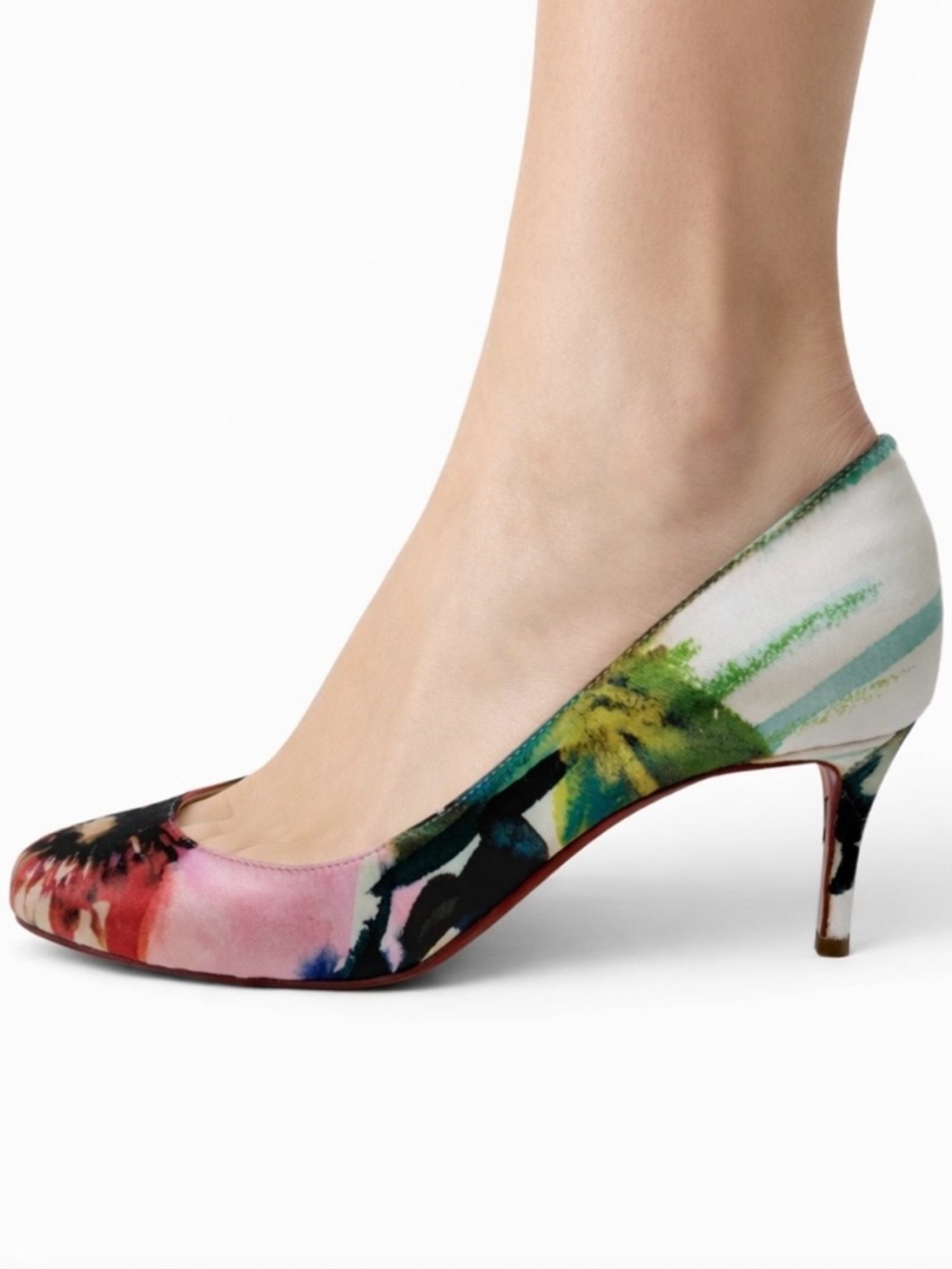 LIKE NEW CHRISTIAN LOUBOUTIN Multicolor Floral Mid-Heel Pump IT36